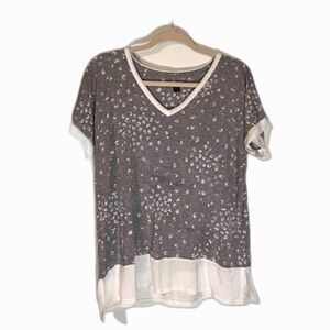 Donna Karan Sleep Top SZ M Gray Print White Trim Cozycore Loungewear Sleepwear